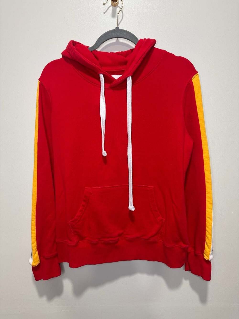 Love Letters Red Kansas City Striped Sleeve Hoodie Sweatshirt Size M